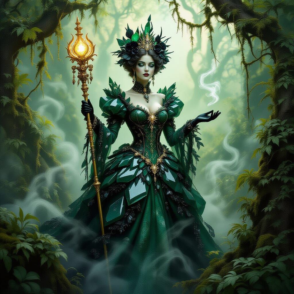 Victorian Swamp Queen of Emerald and Agate Crystal