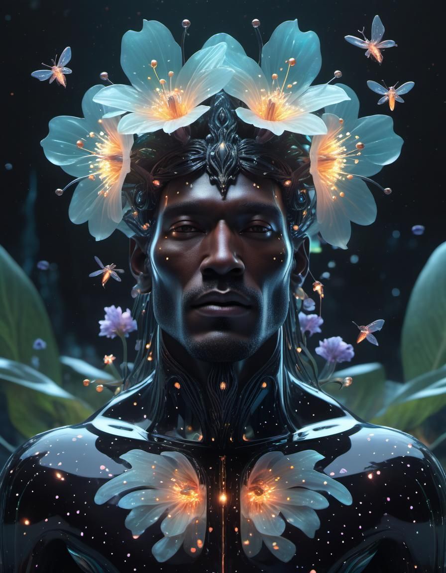 Reflective Flower King God in Sci-Fi Style