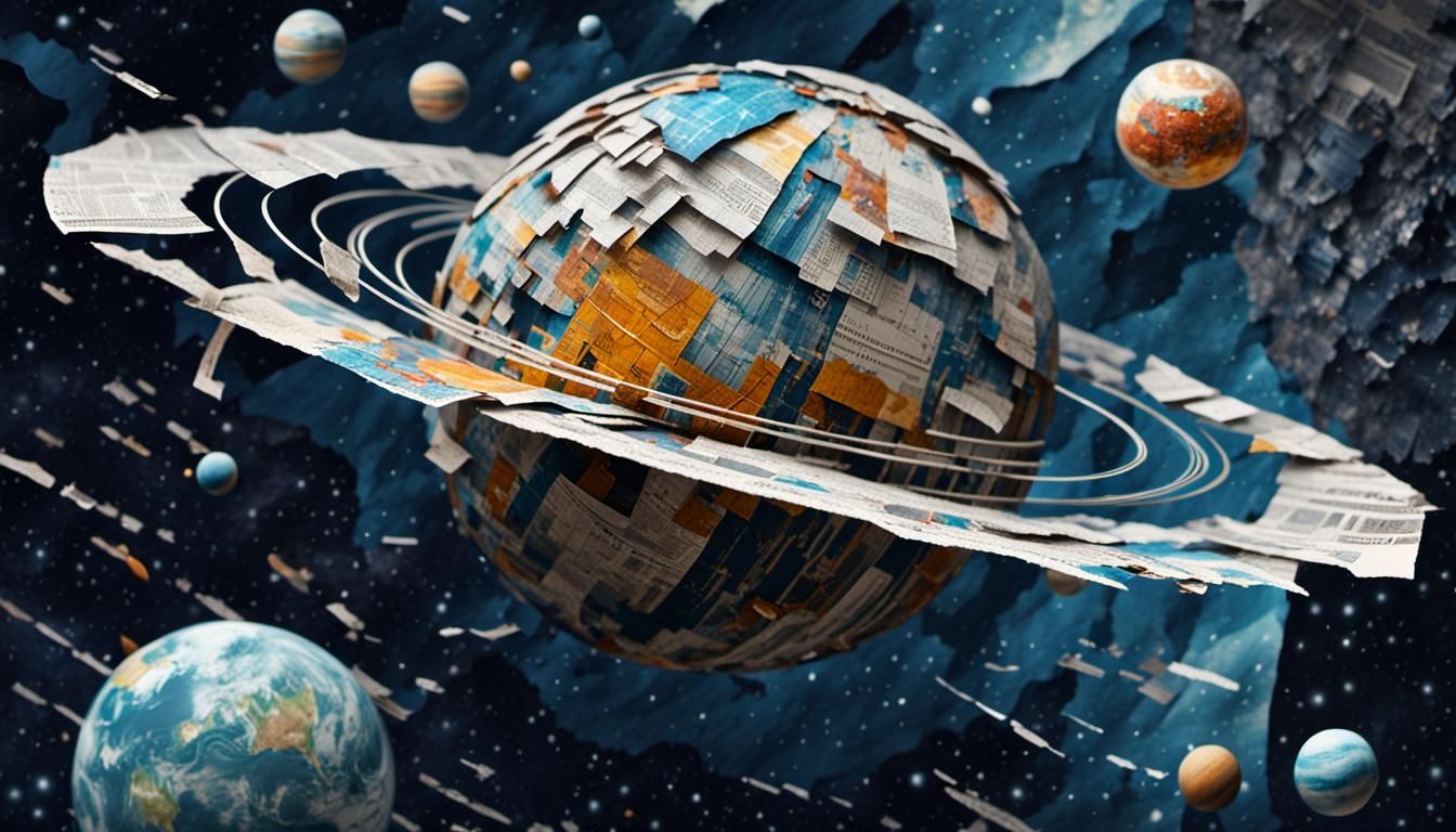 Quantum Computer Planets and Stars in Collage Art