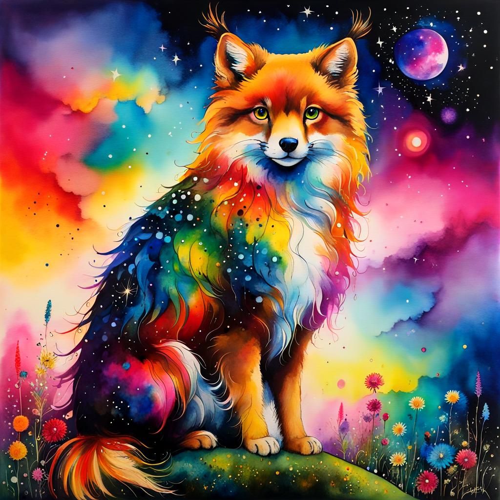 Cosmic Griffin in Alcohol Ink Style