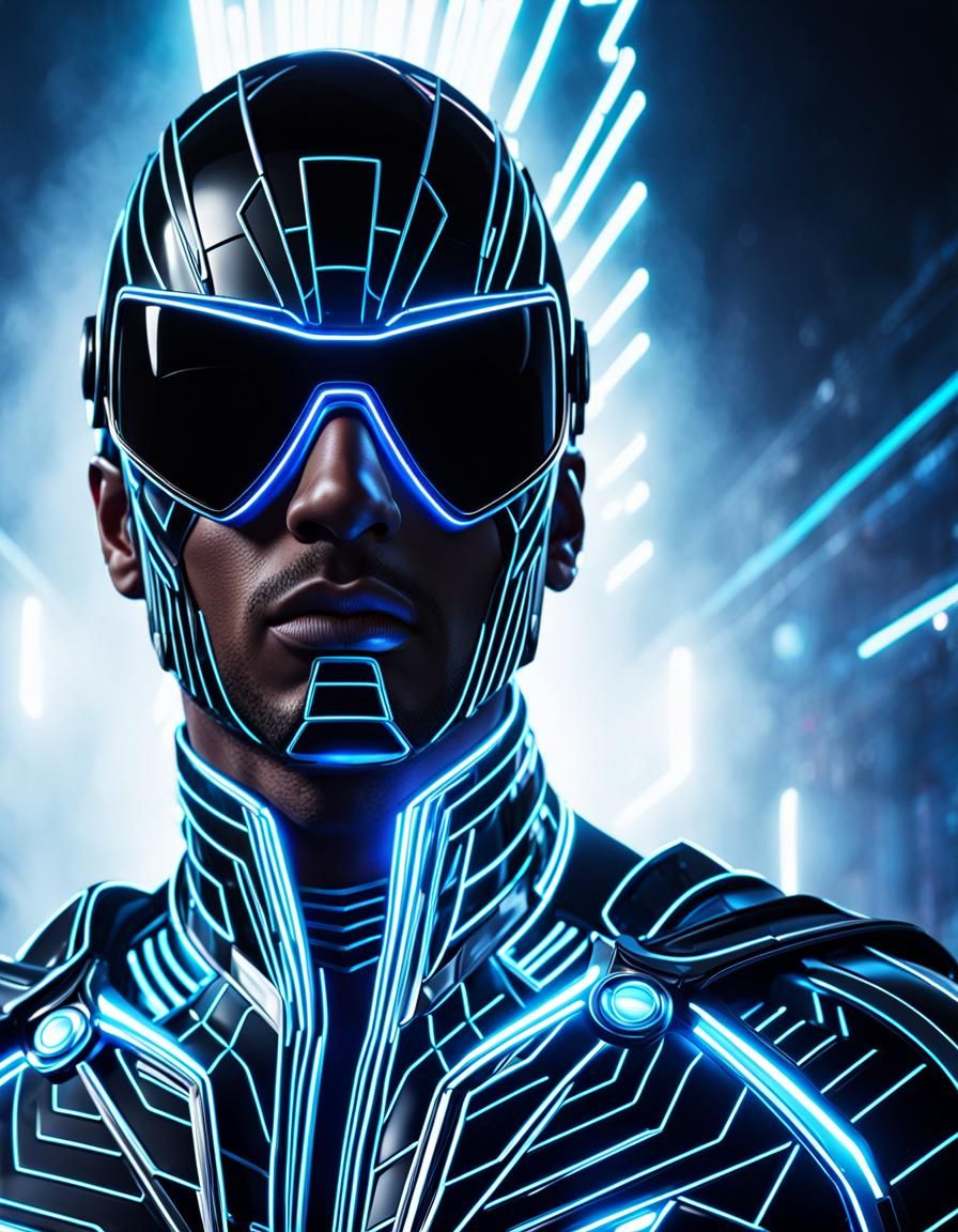 EDM Superhero: Hyperrealistic Electronic Neon Hero