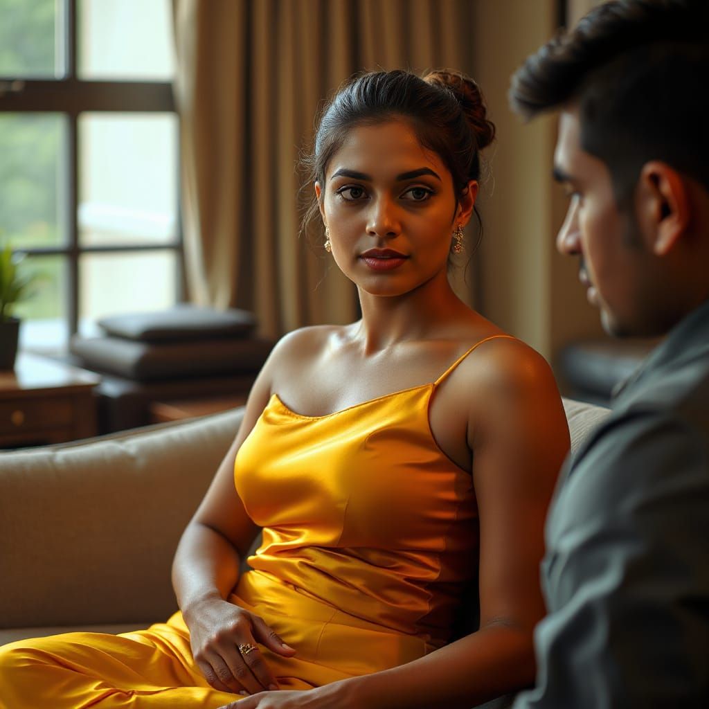 Beautiful Indian Woman in Yellow Pencil Skirt