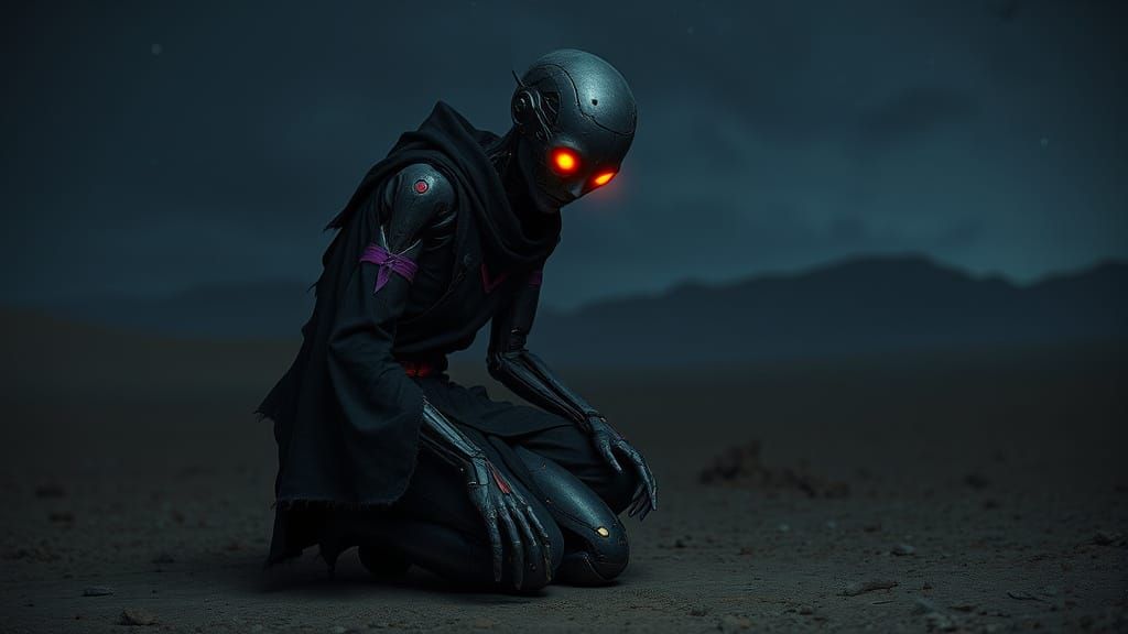 Android in Barren Wasteland: Cyberpunk Style