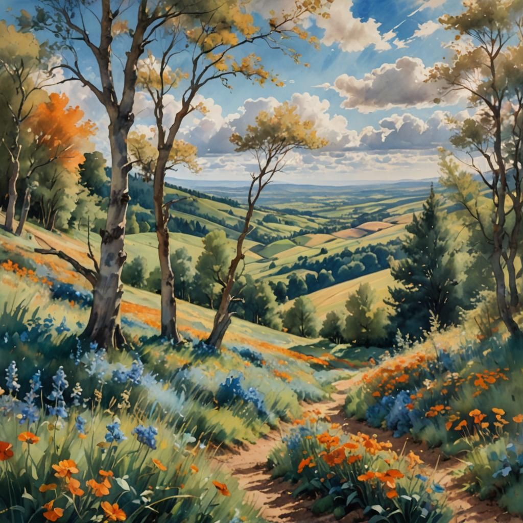 Watercolor Landscape in Impressionist Style