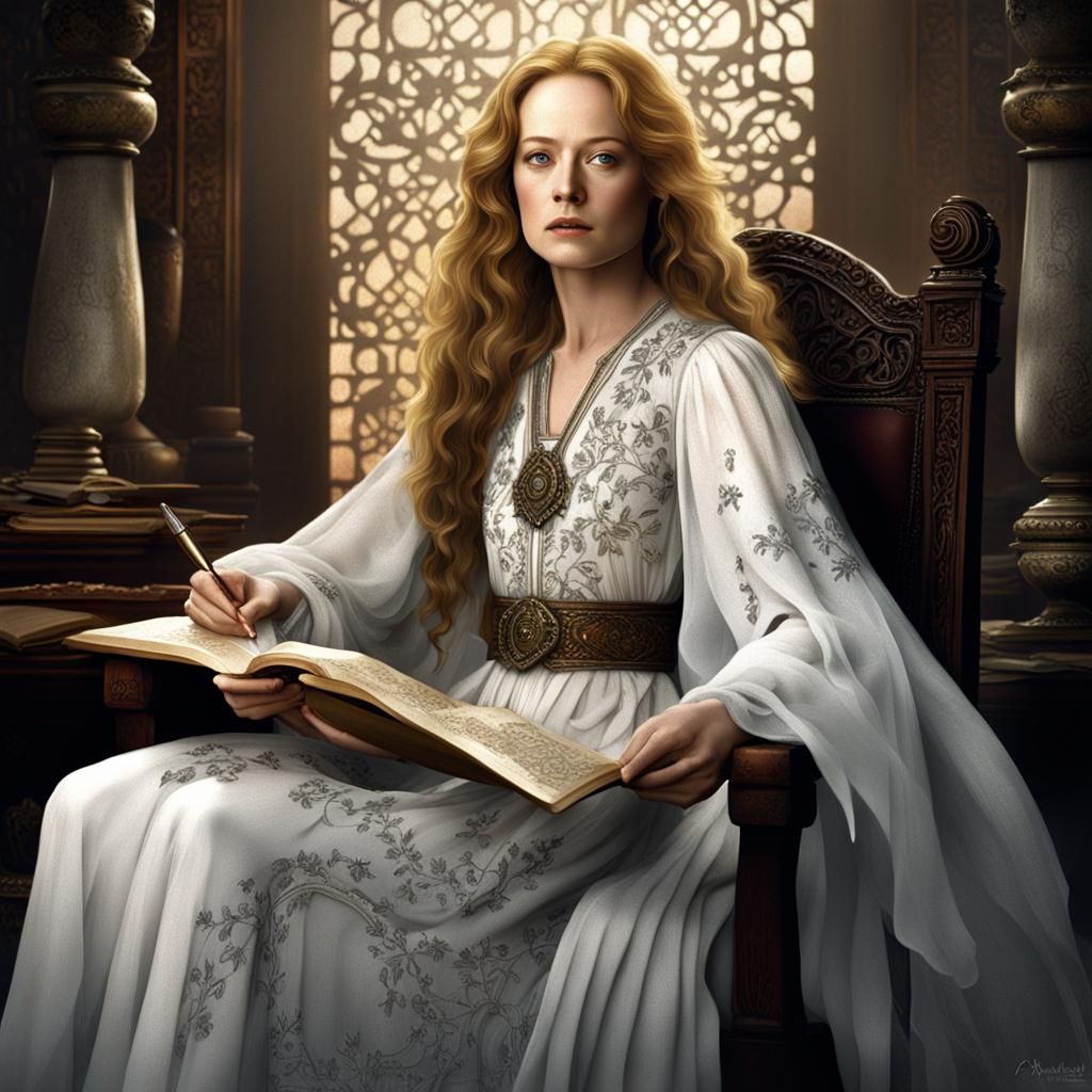 Woman in White Gown Writing in Journal