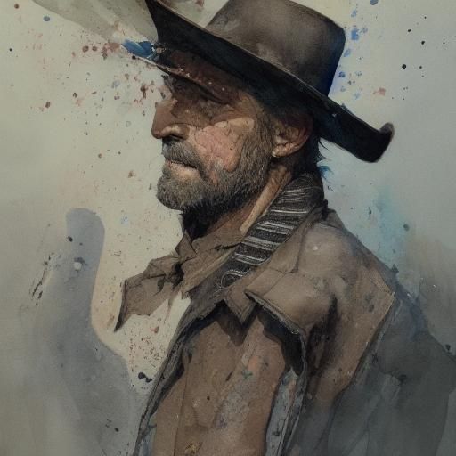 Bassett Hound Dog Gunslinger Portrait in Watercolor Style