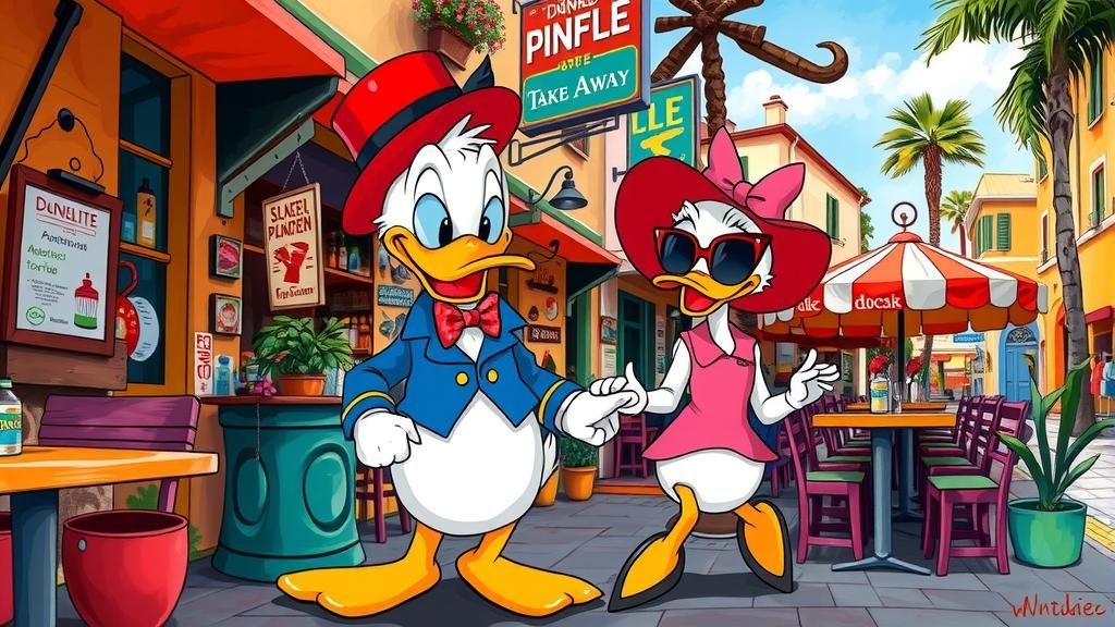 Donald Duck takes Daisy Duck out for Lunch at a Local Take a...