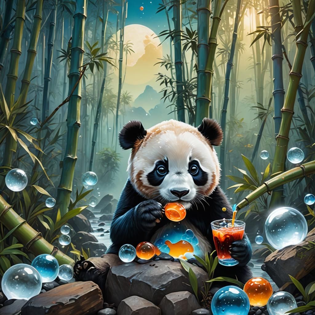 Blue Panda Boba in Snowy Bamboo Forest