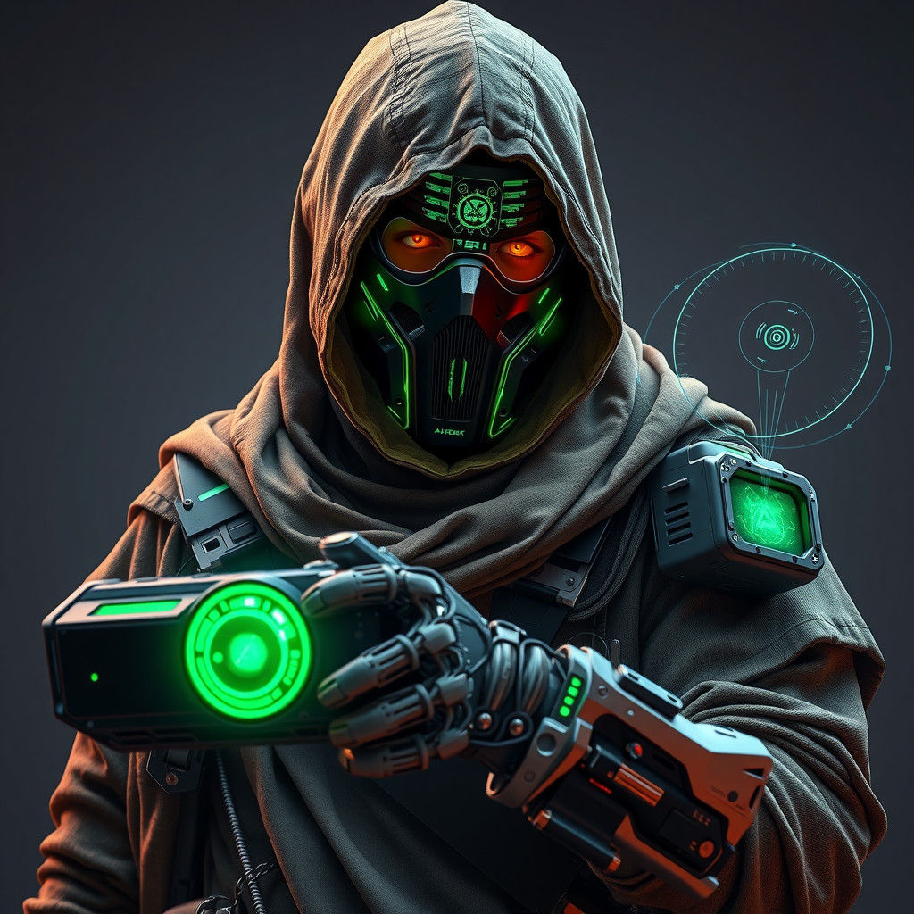 Charismatic Hacker in Cyberpunk Style with Digital Mask