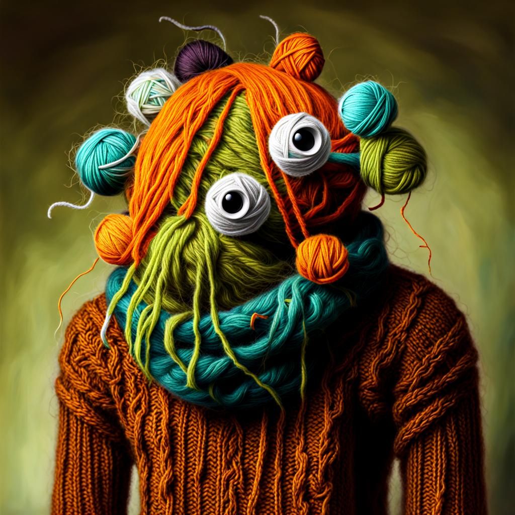 Yarn Monster Knitting Sweater in Pop Surrealism Style