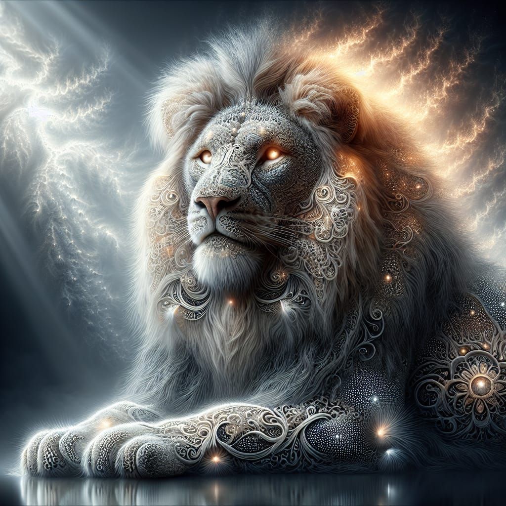 Majestic Lion with Fiery Mane and Diamond Patterns