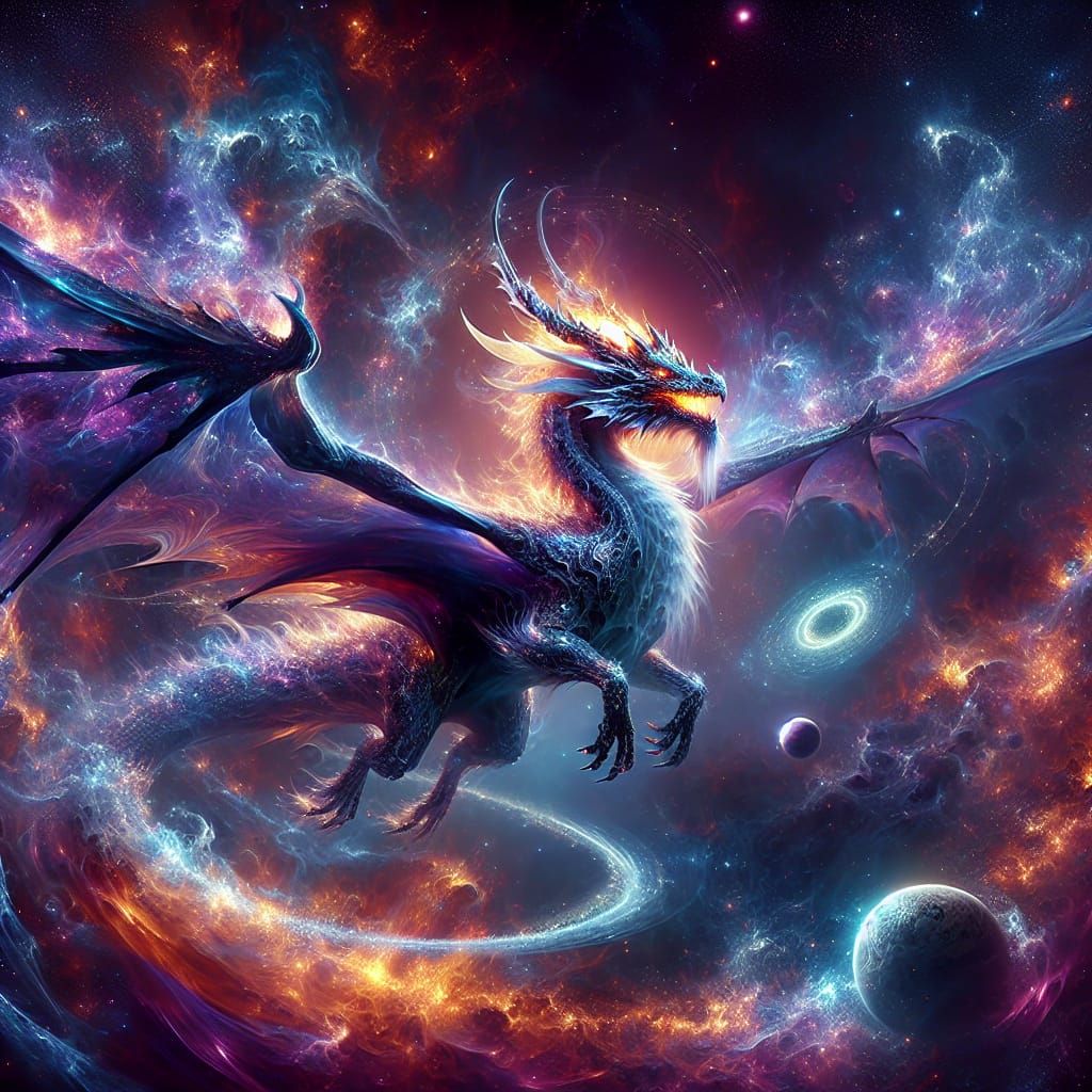 Glowing Dragon Soaring Through the Cosmos