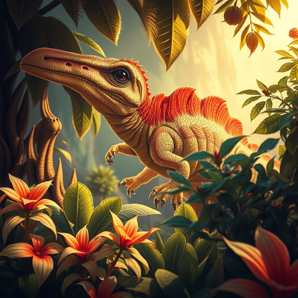 Vibrant Dinosaur in Fauvist Art Nouveau Renaissance Futurism...