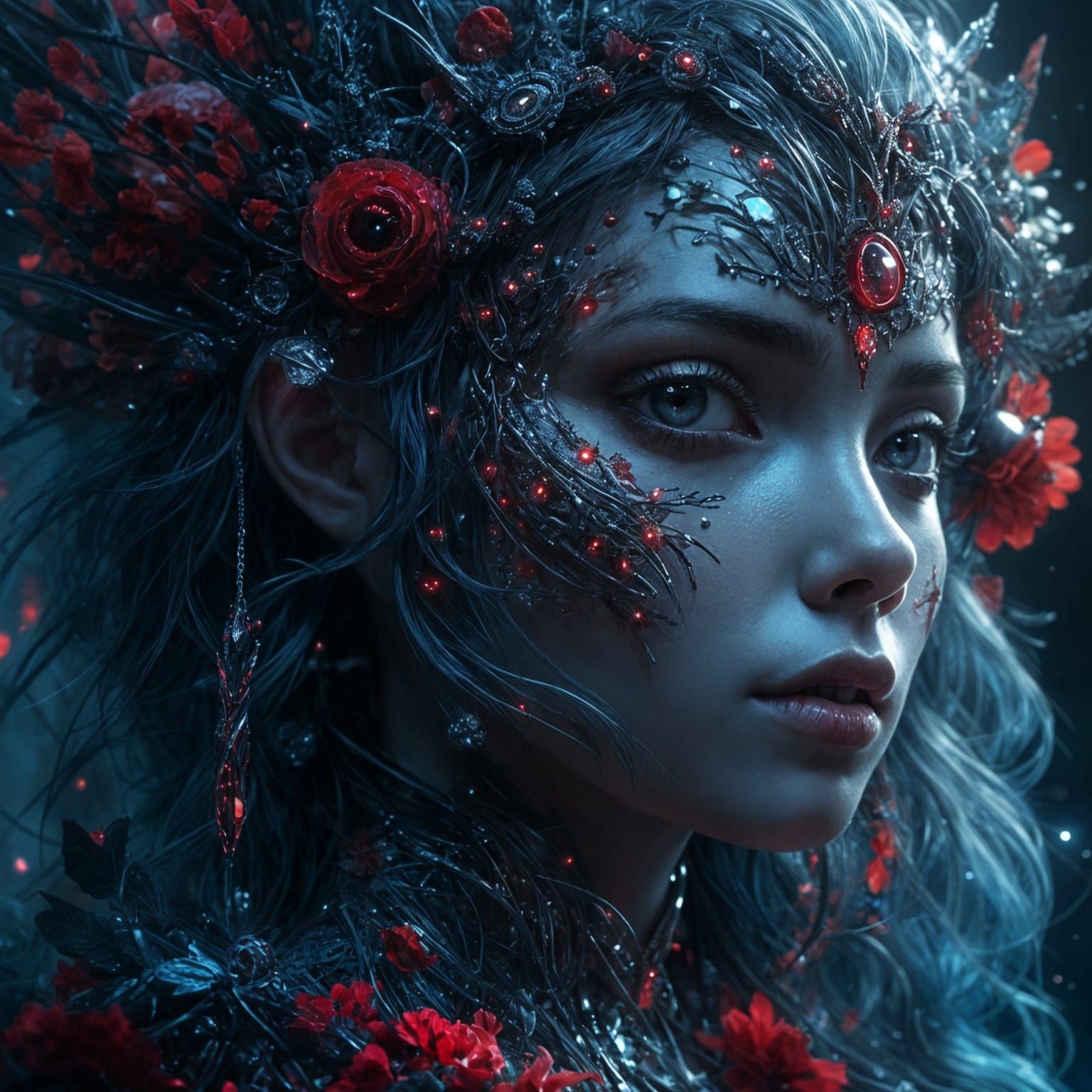 Blue Skinned Alien with Wire Hair