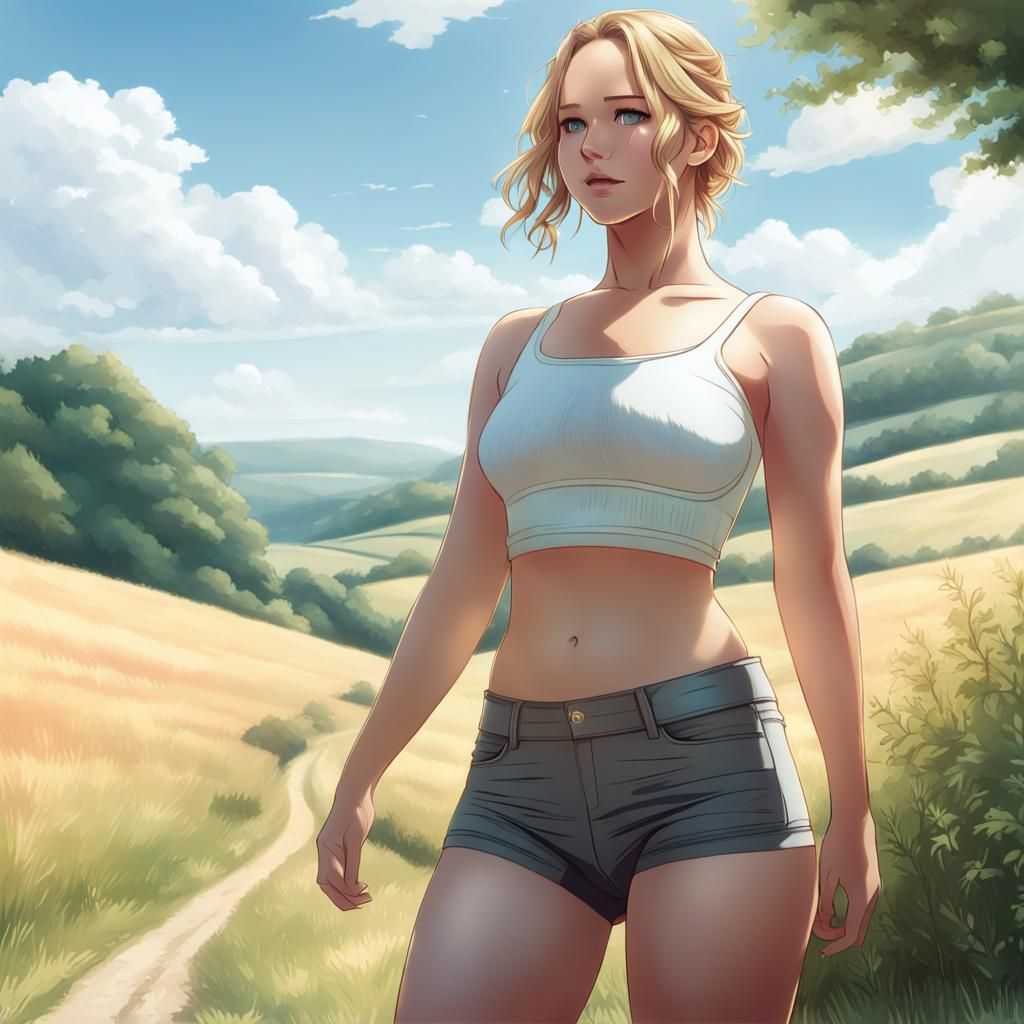 Jennifer Lawrence Posing in Anime Key Visual Style