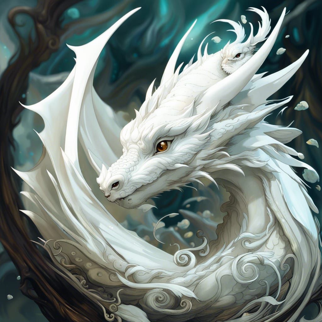 Adorable White Wind Dragon in Fantasycore Style