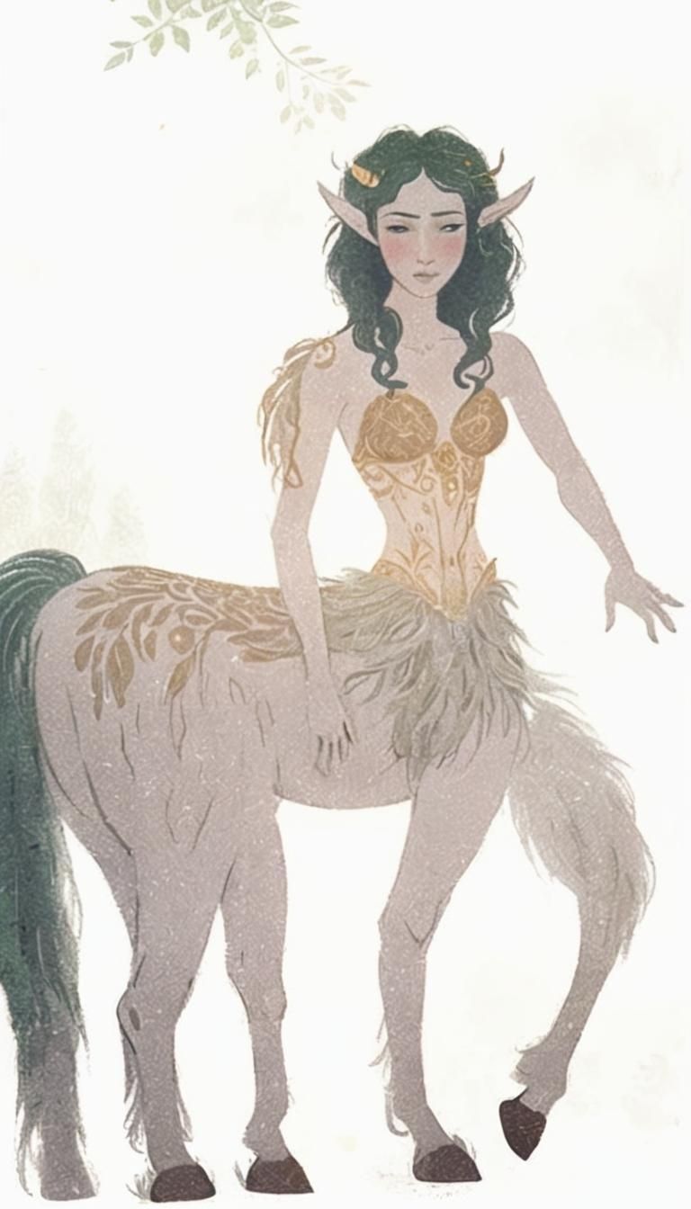 Female Centaur in Misty Forest, Impressionistic Style