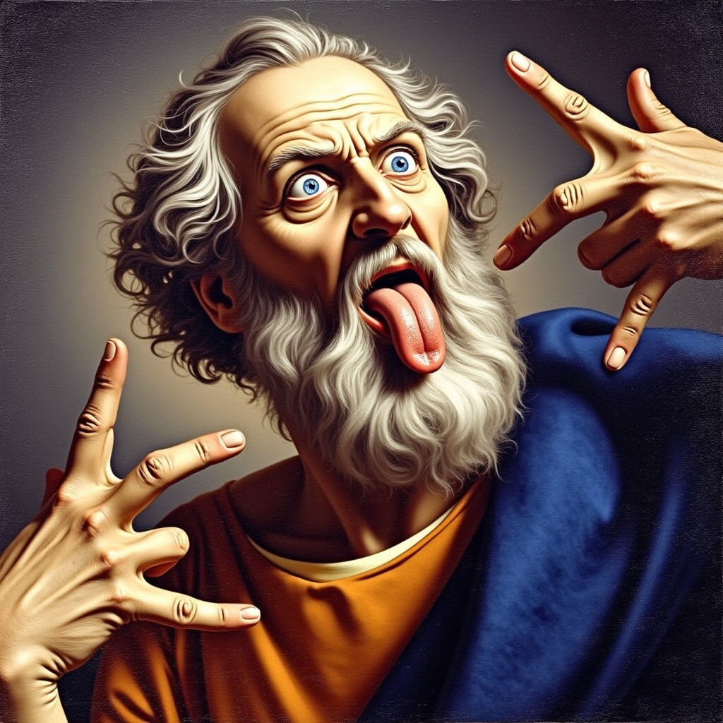 Humorous Aristocrat Gang Signs in Oil Painting