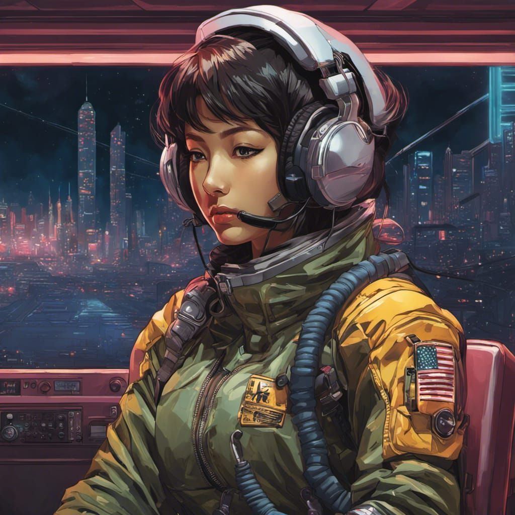 Cyberpunk Astronaut Listening to Music, Anime Style