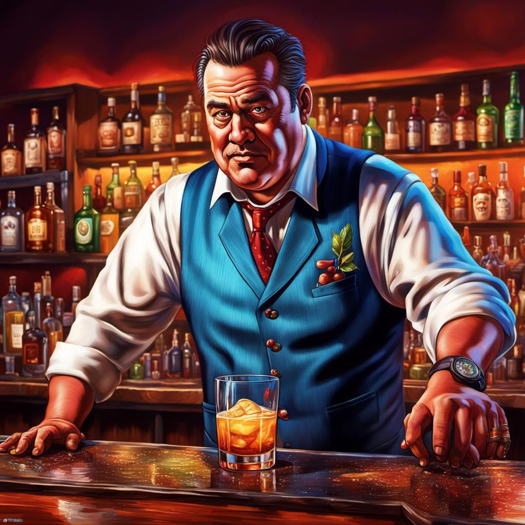 Jolly Bartender in Splash Art Style