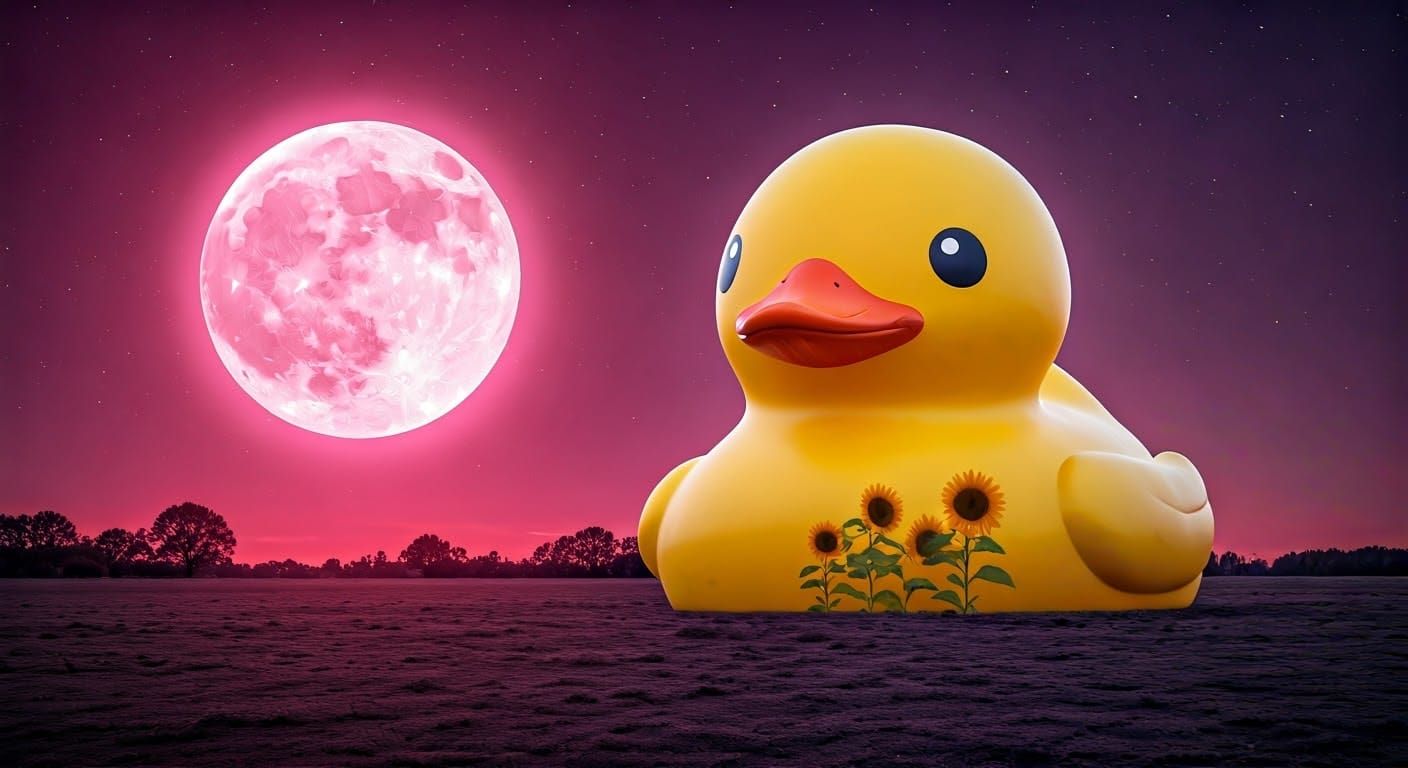 Surreal Rubber Duck in Asphodel Meadows, in Surrealist Style