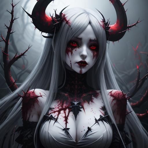 Demonic Anime Girl with Bloody Thorns Halo