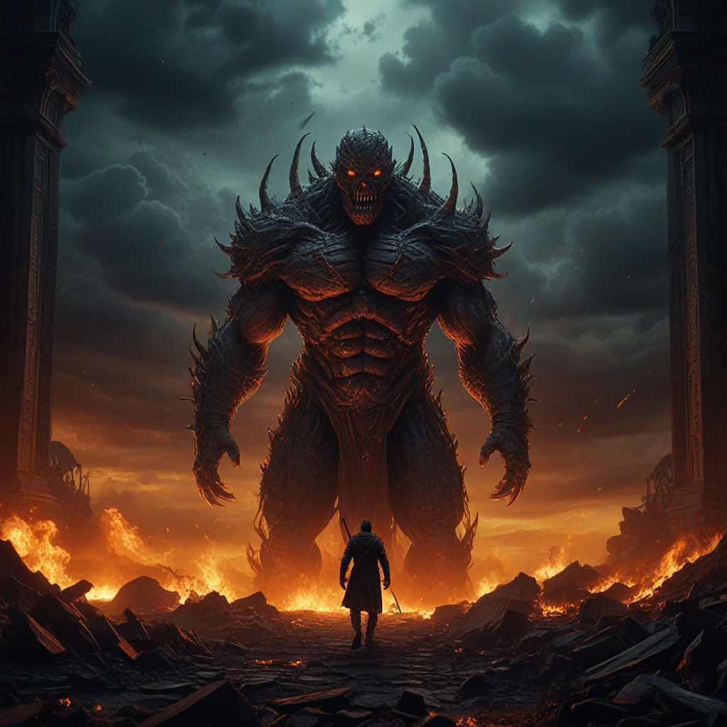 Epic Guardian of Hell in Digital Matte Painting Style