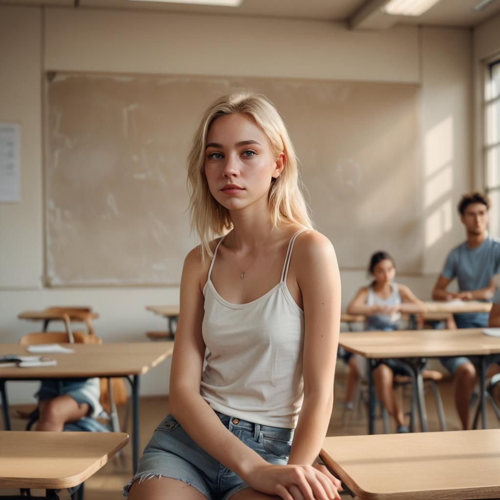 Classroom Portrait of Blonde Girl in Soft Focus