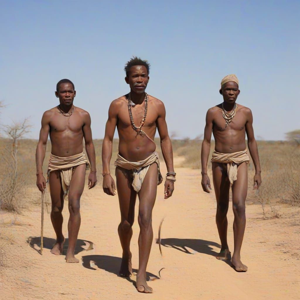 Ancient Tribesmen Roam the Kalahari Desert in a Vibrant Wate...