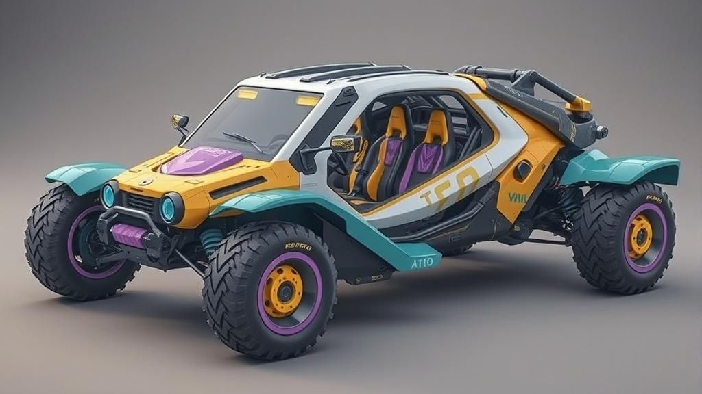 Futuristic Cyberpunk Bubble Car with Chevron Design