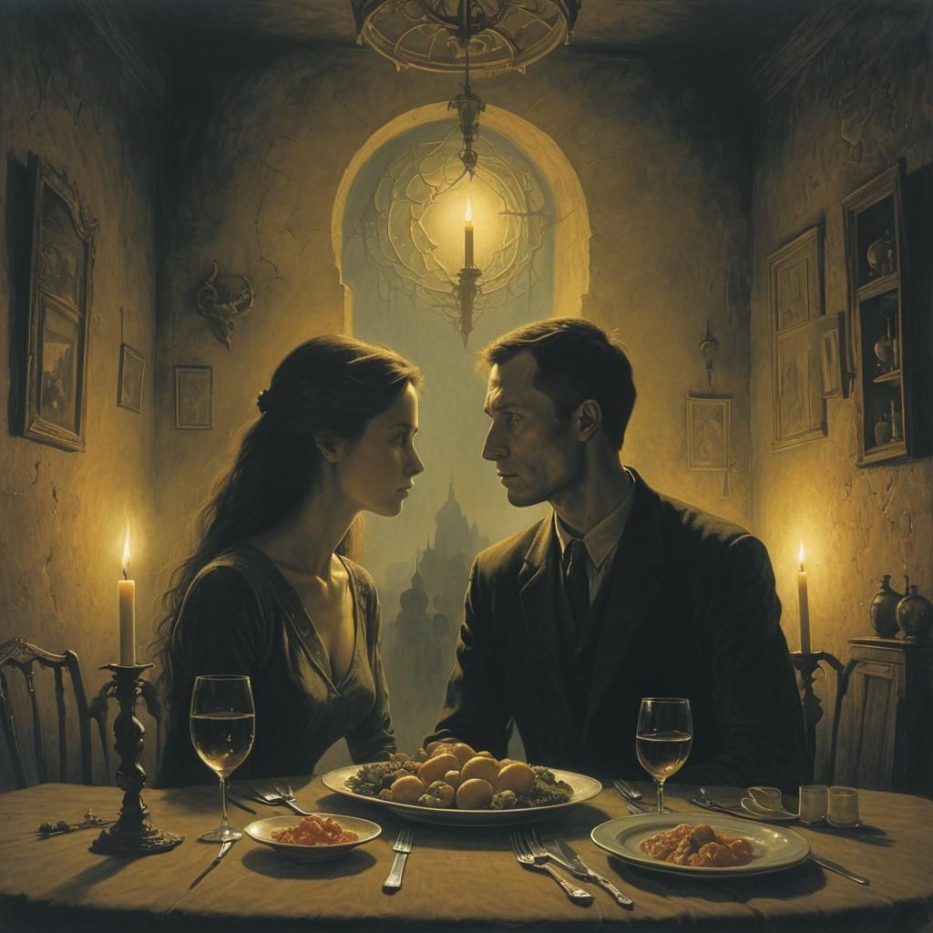Eerie Candlelit Dinner Inspired by Dark Surrealism