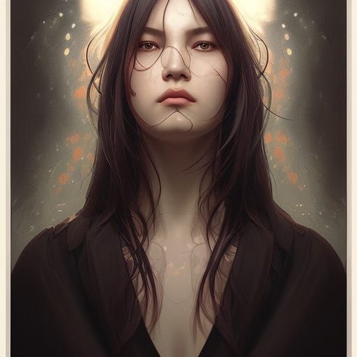 Calligraphic Portrait in Style of Rutkowski and Mucha