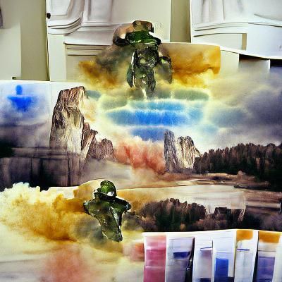 Godlike Figure in Watercolor Matte Painting