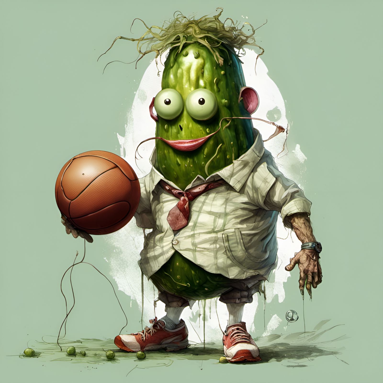 Anthropomorphic Pickle Portrait in Digital Illustration Styl...