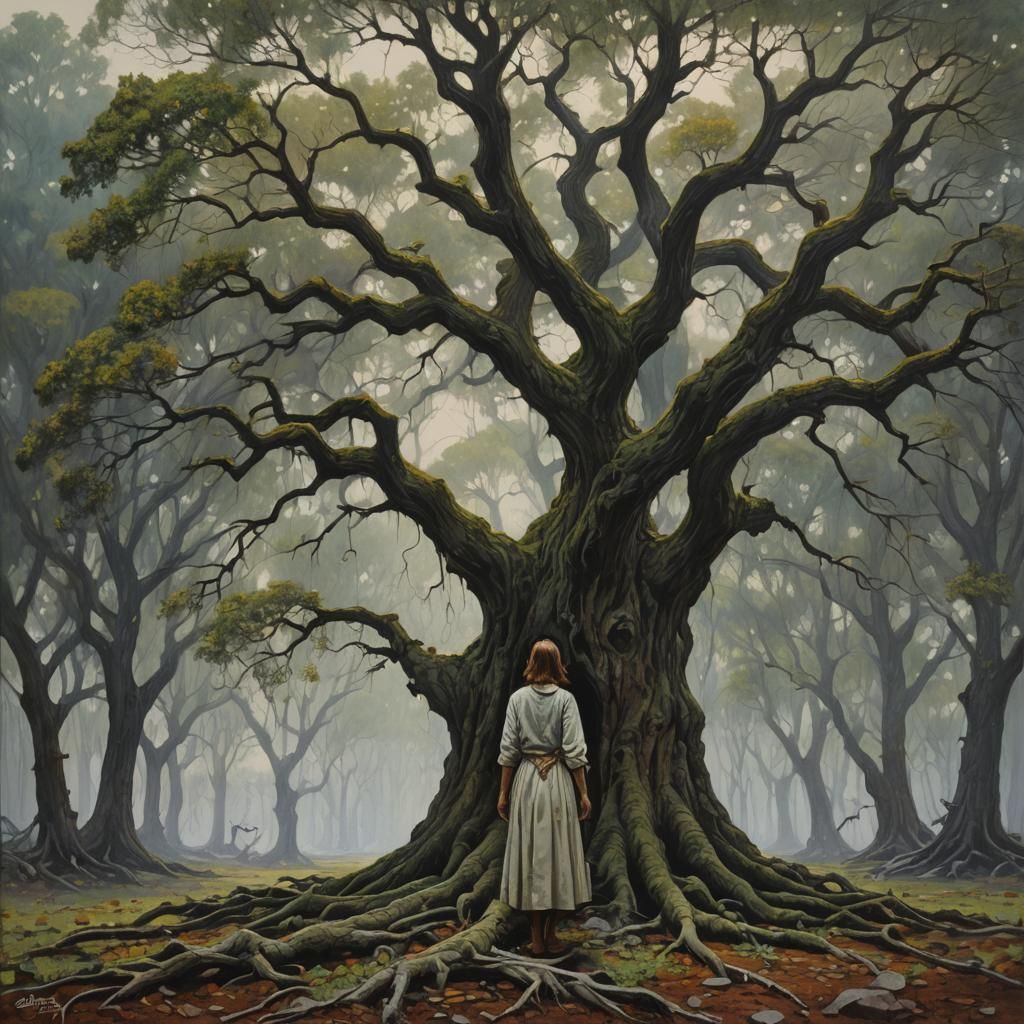 Melancholy Trees Rooted in Heart, Oil Painting