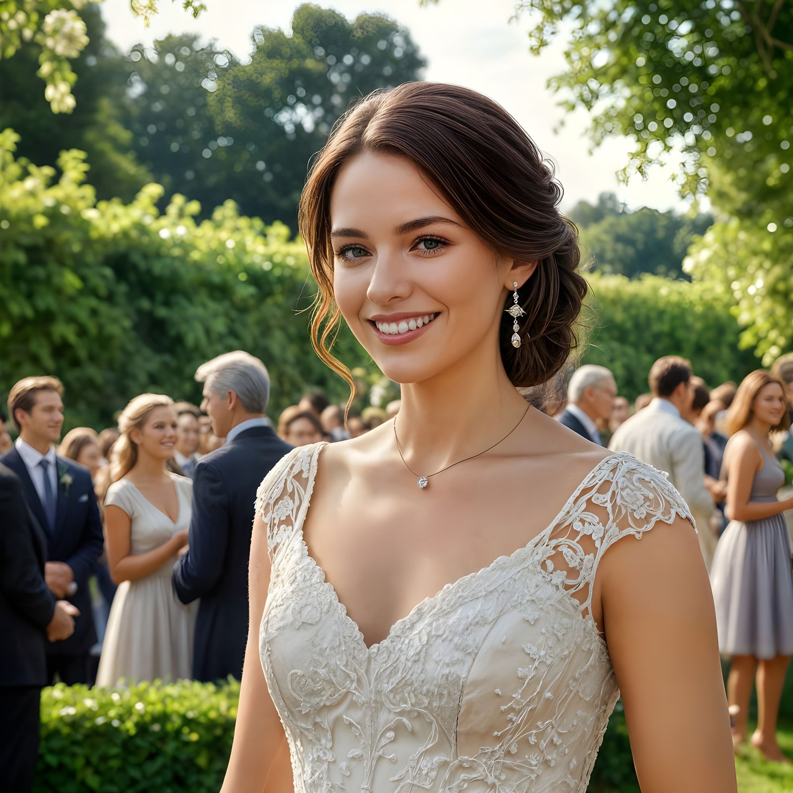 Elegant Wedding Guest in a Vibrant Garden Setting
