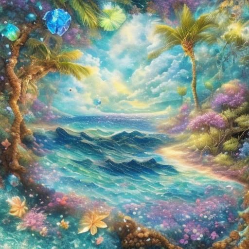 Pastel Rainbow Hibiscus on Tropical Beach Watercolor