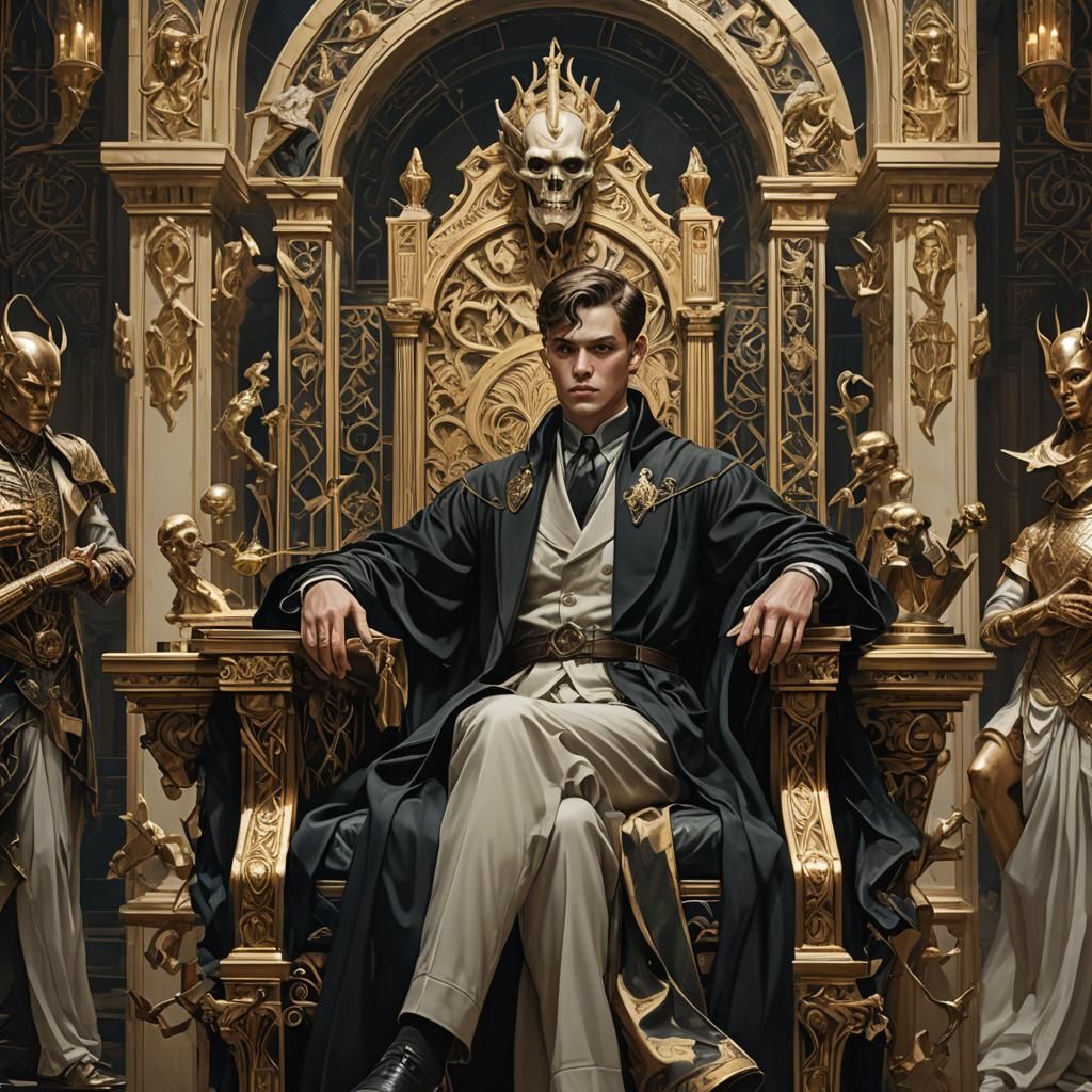 Tom Riddle on Ivory Throne in Golden Age Illustration