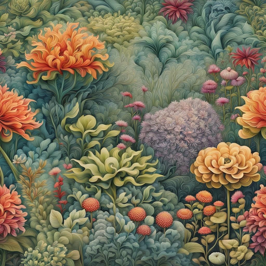 Dreamy Abstract Botanical Garden Landscape