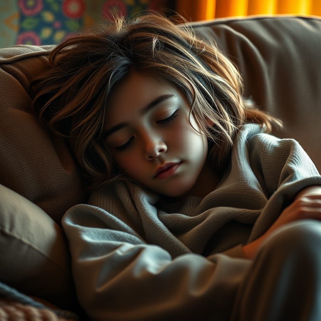 Sleepy Girl Portrait with Soft Lighting