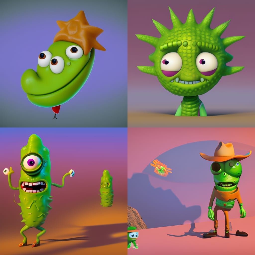Cowboy Pickle Rick as Pixar 3D Art