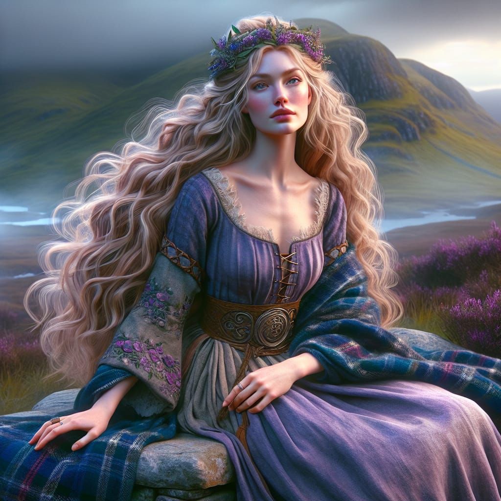 Ethereal Scottish Goddess of Wells and Hillsides in Epic Cin...