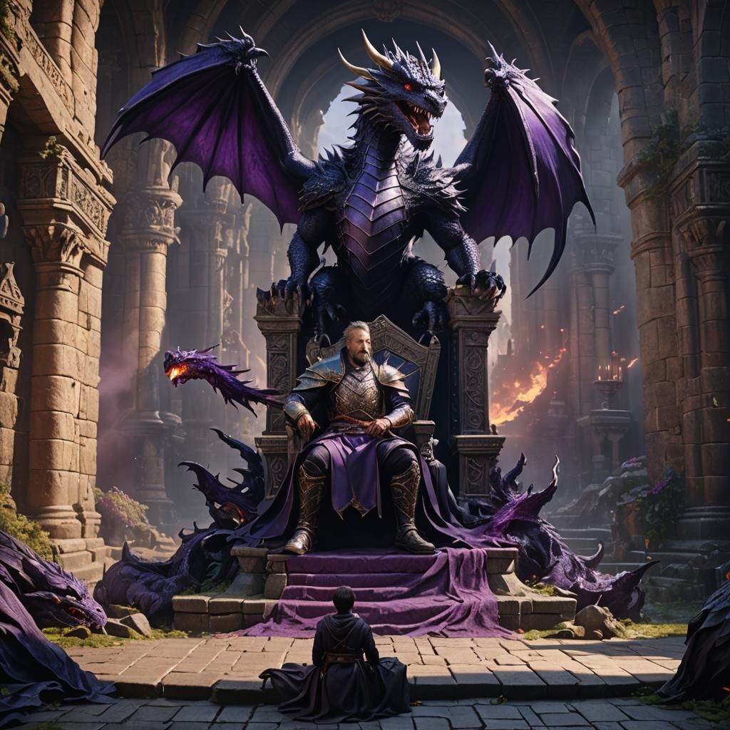 Dragon Lord on Throne with Dragon Companion