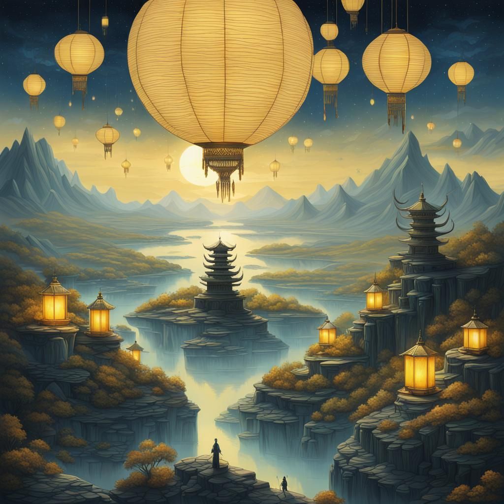 Glowing Lanterns in Tranquil Fairycore Vista