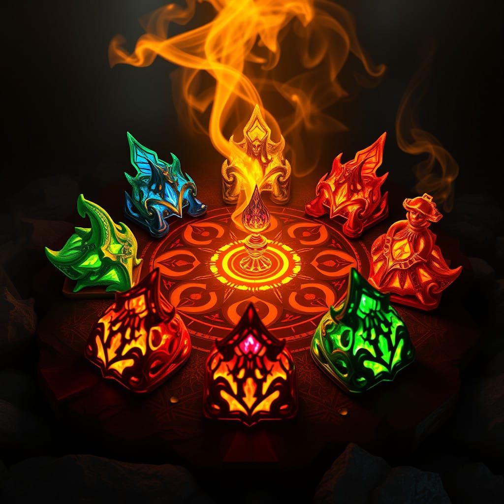 Fantastical Board Game Pieces in Ethereal Glow
