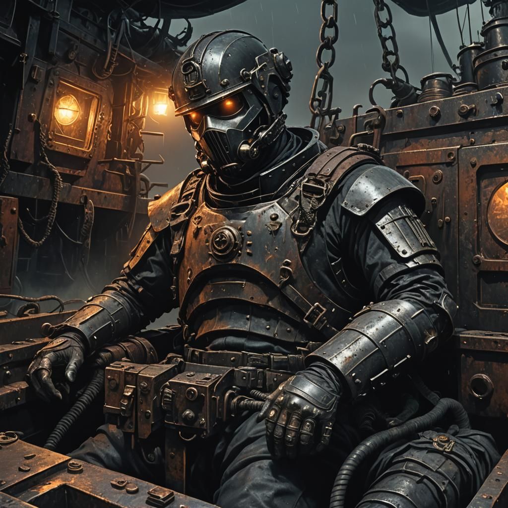 Armored Operative Awakens in Dark Fantasy Tugboat