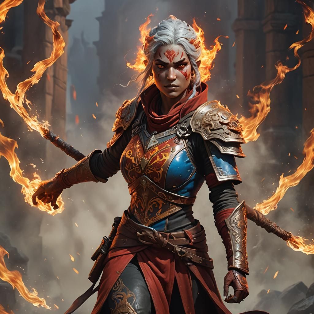 Dramatic Fire Genasi Rogue Thief Portrait