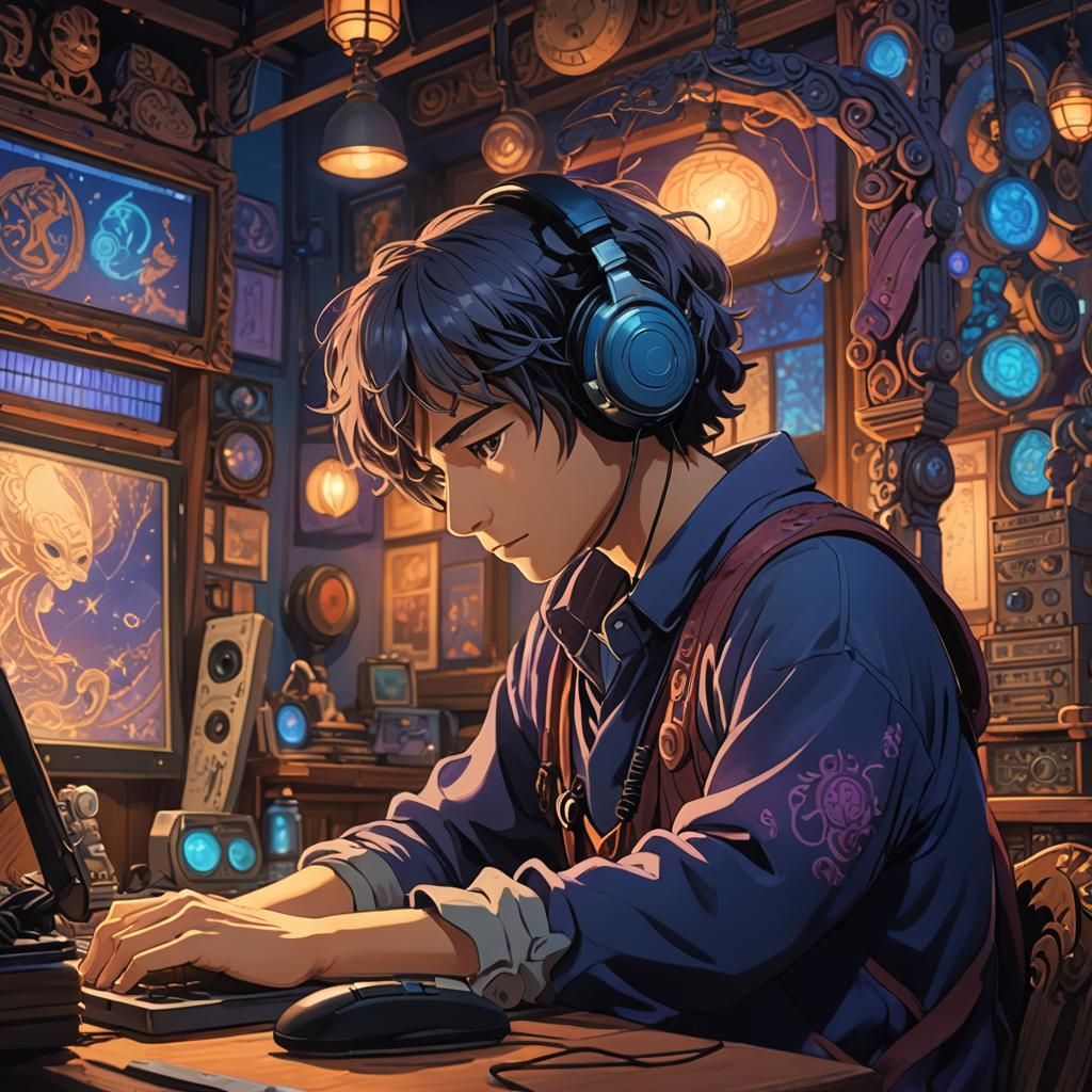 Ghibli-Inspired Music Producer in Studio