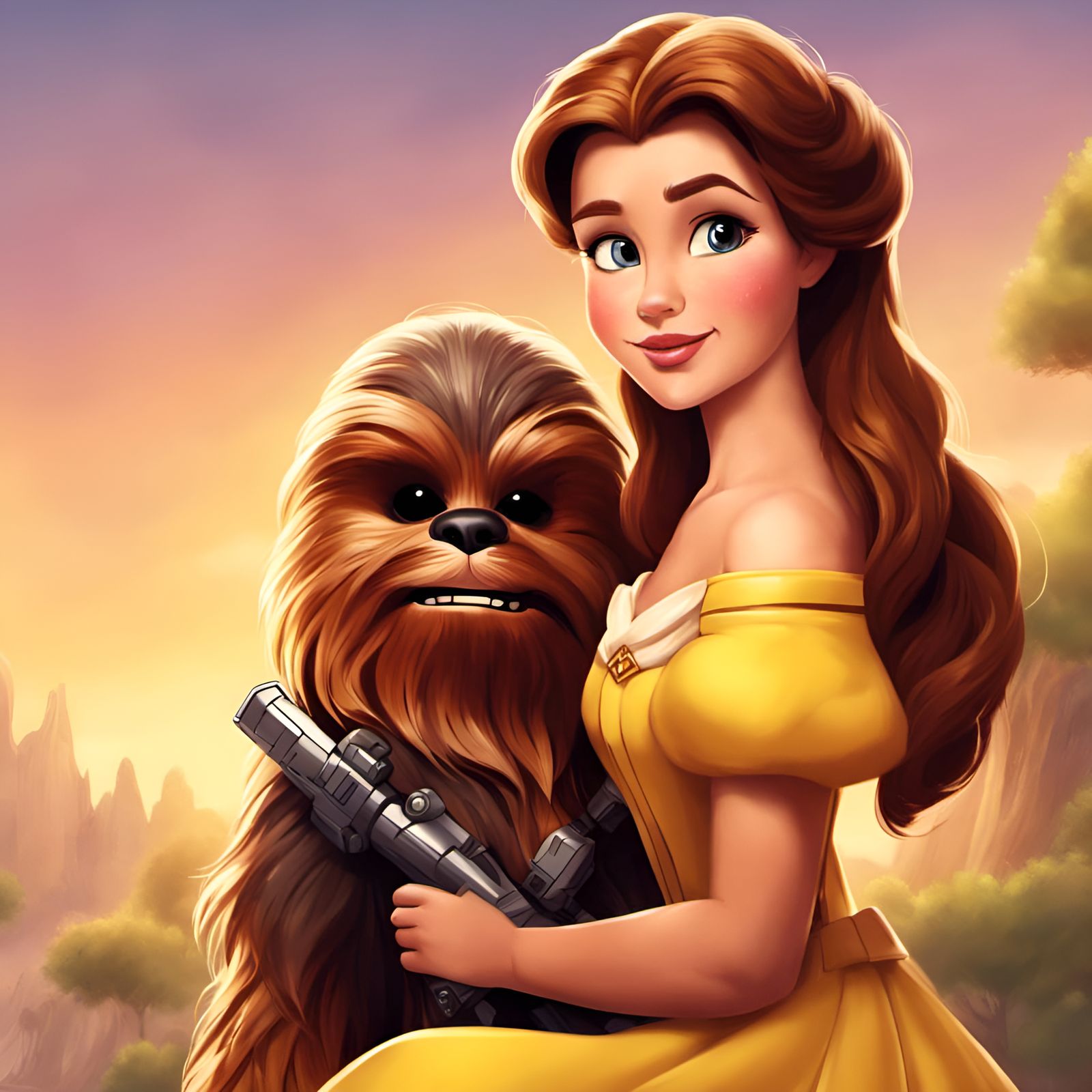 Princess Belle and Chewbacca Portrait in 8K