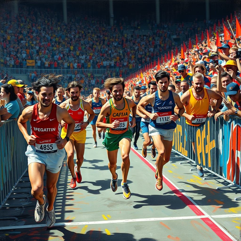 Determined Athletes Cross the Finish Line in Vibrant Colors